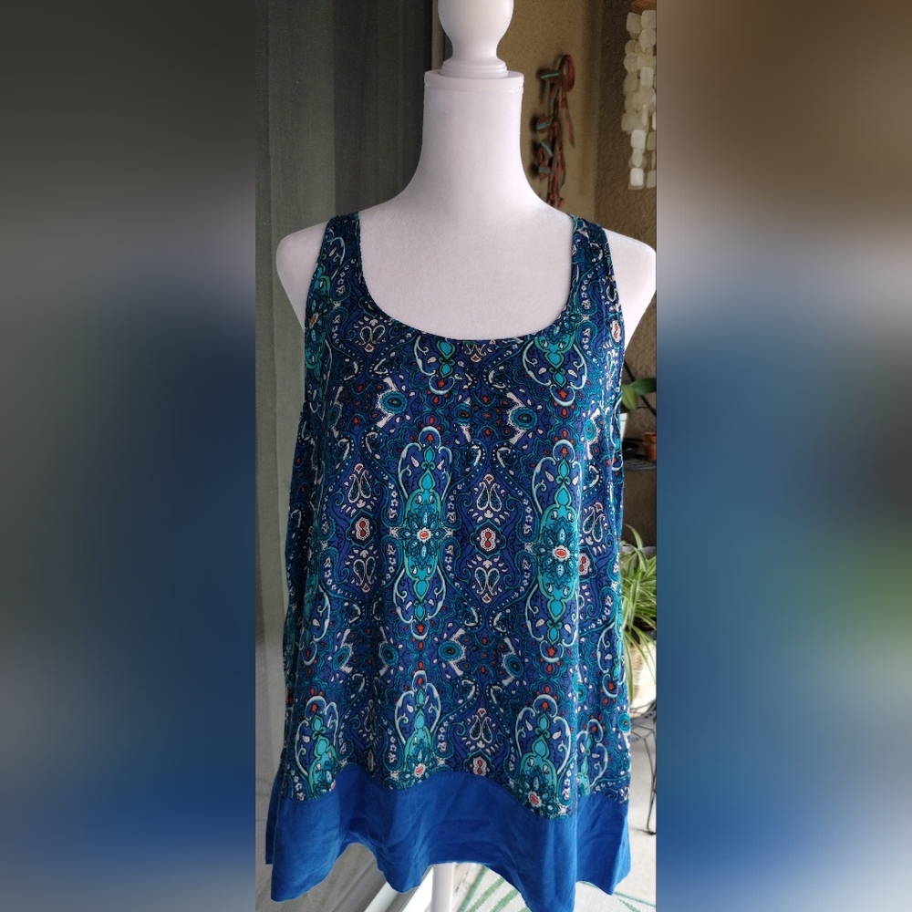 Blue Paisley Scoop Neck Women's Tank Top